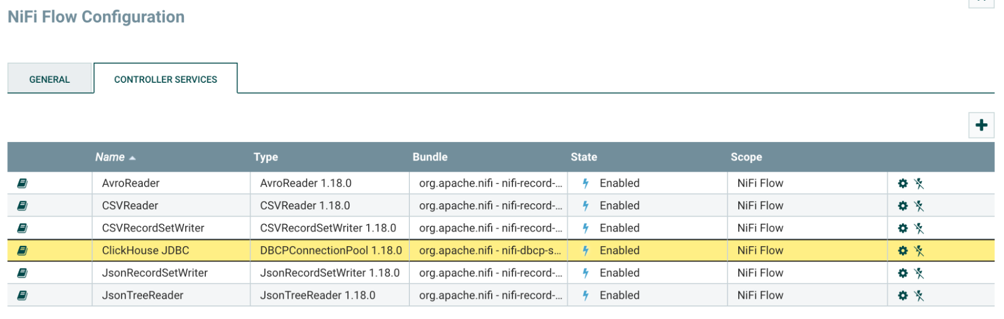 Controller Services tab with add button highlighted - Zoomed