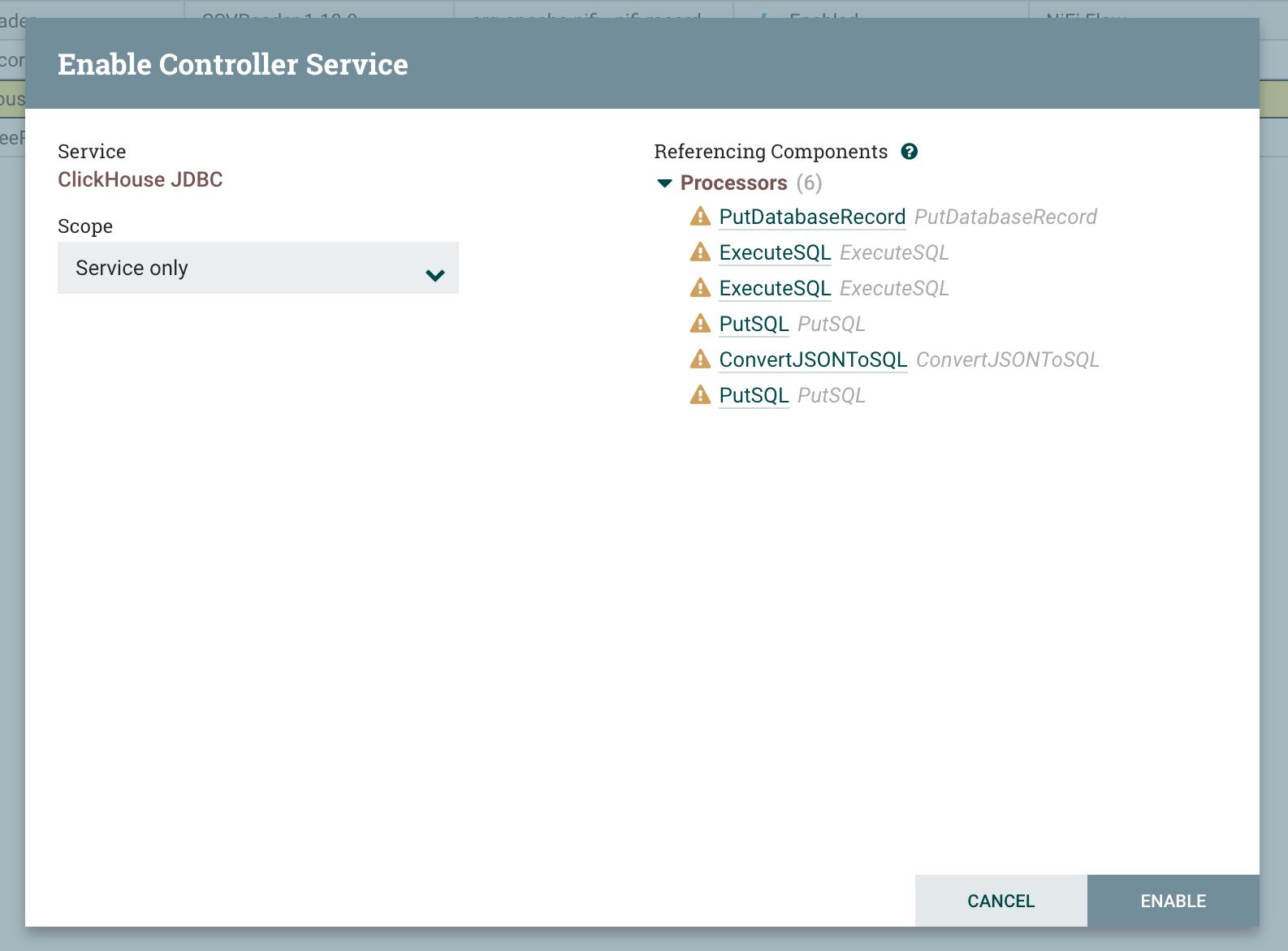 Enable Controller Service confirmation dialog - Zoomed