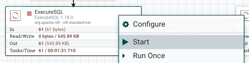 ExecuteSQL processor configuration with properties filled in - Zoomed